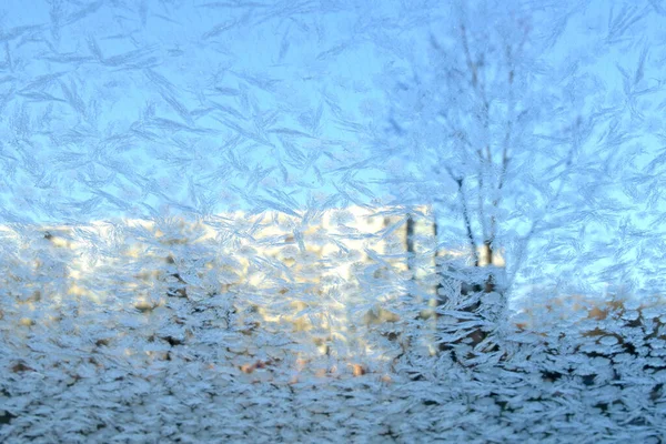 Foto Prachtige Ijspatronen Winterglas — Stockfoto