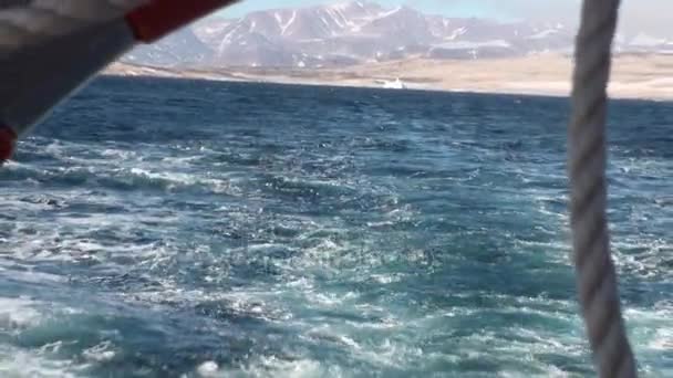 Mountains in background waves on shore of Greenland in Arctic Ocean. — Stock Video