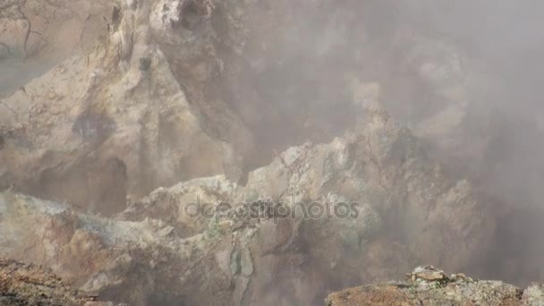 Surface of geysers in mountain on shores of Arctic Ocean in Greenland. Close-up. — Stock Video