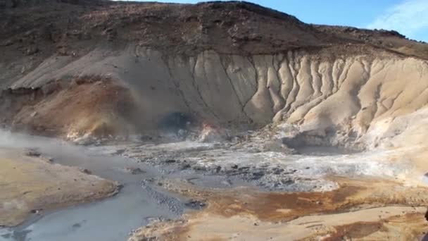 Geyser quente na montanha na costa do Oceano Ártico Groenlândia. Fechar. . — Vídeo de Stock