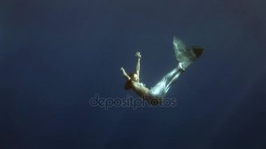 Genç kız modeli sualtı deniz kızı kostüm mavi zemin üzerine Kızıldeniz'teşkil etmektedir..