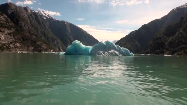 Floes de gelo em movimento no fundo da montanha e da água Oceano Pacífico no Alasca . — Vídeo de Stock