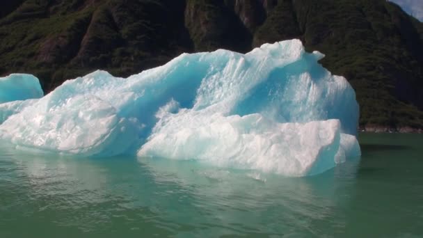 Los témpanos de hielo en movimiento en el fondo de la montaña y el agua Océano Pacífico en Alaska . — Vídeo de stock