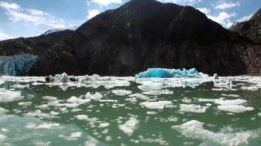 Buzlar su Alaska Pasifik Okyanusu'nda dağda arka plan üzerinde hareket.