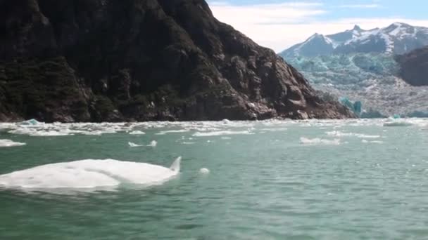 Déplacement des floes de glace sur fond de montagne et d'eau Océan Pacifique en Alaska . — Video