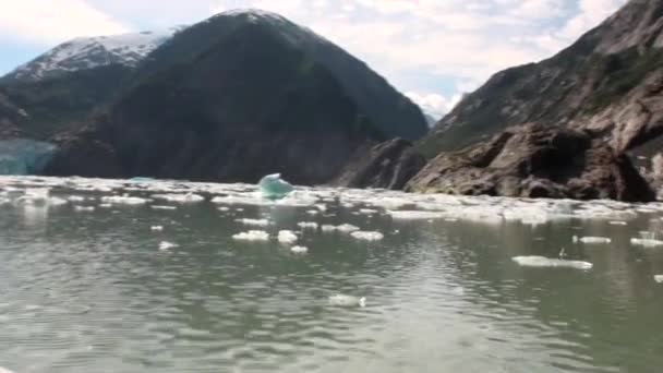 Переміщення крижин на фоні гори і води Тихого океану на Алясці. — стокове відео
