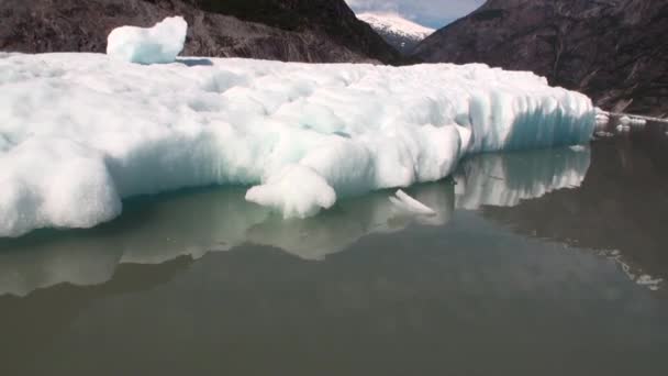 Floes de gelo em movimento no fundo da montanha na água Oceano Pacífico no Alasca . — Vídeo de Stock