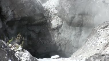 Orman ve gökyüzü ufukta Yeni Zelanda arka plan üzerinde Geysers Kaplıcalar.