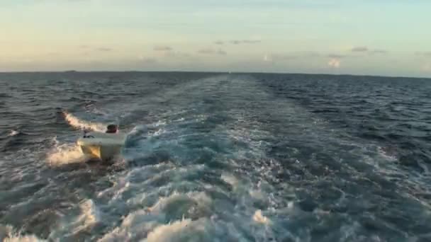 Barco remolcado sobre fondo de paisaje aguas tranquilas en las Maldivas . — Vídeos de Stock