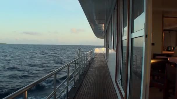 Yacht deck on background of water surface in Maldives. — Stock Video