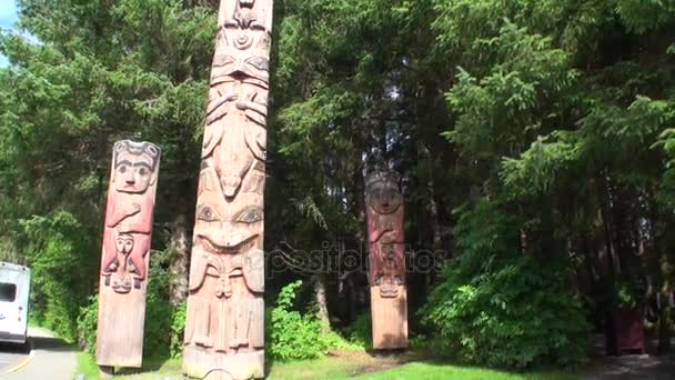 Totem pillar in Sitka. — Stock Video