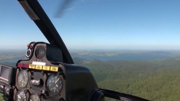 Forest in landscape of river view fromcockpit of the helicopter in New Zealand. — Stock Video