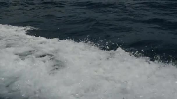 海の泡とモーター ボートの動きから発せられる波の泡. — ストック動画
