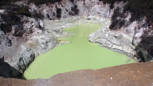 Géiseres aguas termales verdes sobre el fondo del suelo en Nueva Zelanda . — Vídeos de Stock