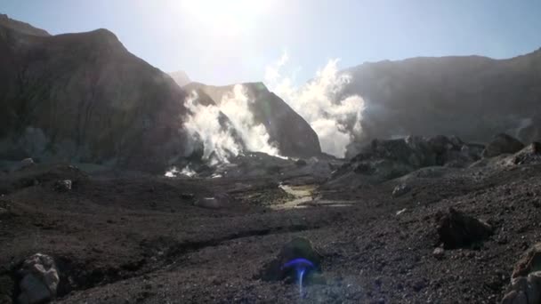 Ιαματικές πηγές geysers στα βουνά στο λευκό νησί στη Νέα Ζηλανδία. — Αρχείο Βίντεο