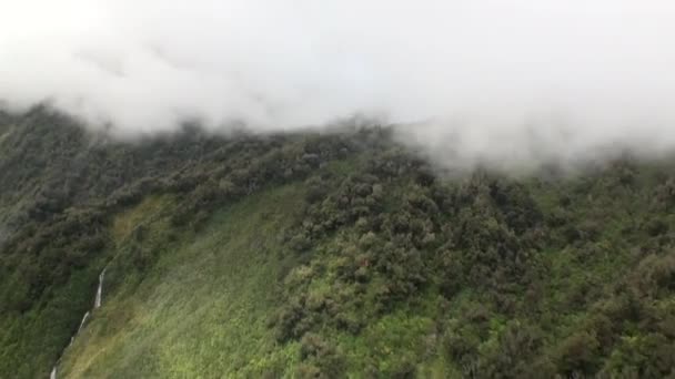 Vue panoramique sur la montagne verte depuis la fenêtre de l'hélicoptère en Nouvelle-Zélande . — Video