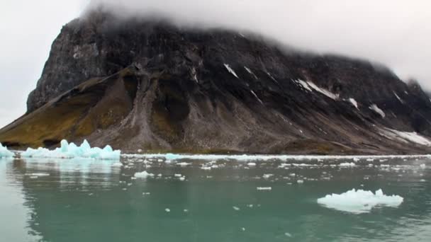 スバールバル北極海の水で山の背景に流氷を移動. — ストック動画