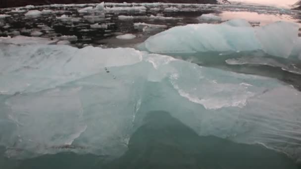 Pohybující se na ledové kry na pozadí hory na vody Severního ledového oceánu v Svalbard. — Stock video