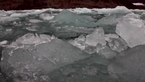 Ghiaccio commovente Floes su sfondo di montagna su acqua di Oceano Artico in Svalbard . — Video Stock