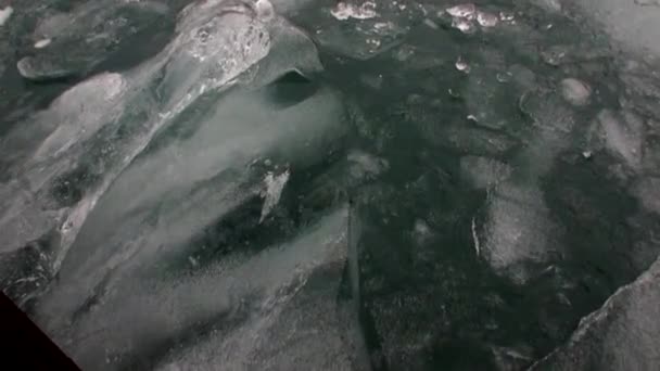 Moving Ice Floes on background of mountain on water of Arctic Ocean in Svalbard. — Stock Video