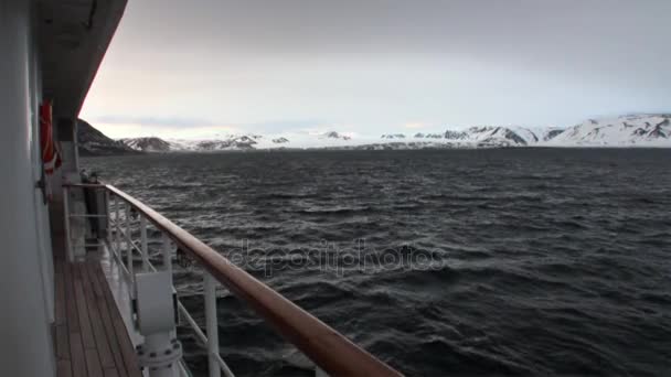 Yacht deck on water of Arctic Ocean in Svalbard. — Stock Video