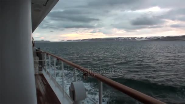 Yacht deck on water of Arctic Ocean in Svalbard. — Stock Video
