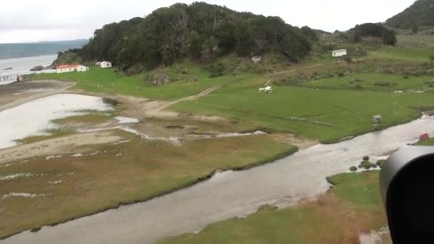 Montagna verde sulla costa vista dall'elicottero delle Isole Falkland . — Video Stock