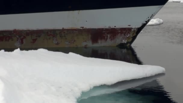Носі корабля на тлі океану льоду в Арктиці. — стокове відео