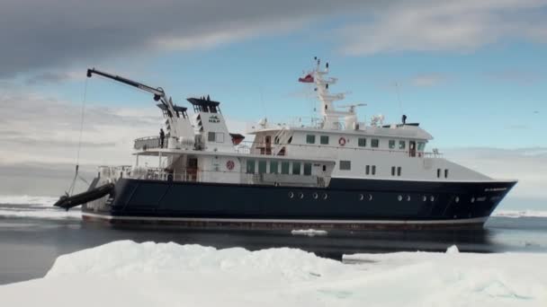 Πλοίο σε φόντο του ωκεανού πάγου στην Αρκτική. — Αρχείο Βίντεο