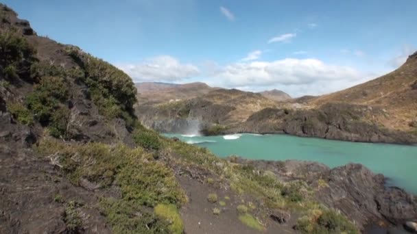 Mountain river show power water in Patagonia Argentina. — Stock Video