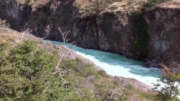 Mountain river Visa power vatten i Patagonien Argentina. — Stockvideo