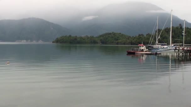 Costa di pietra vista montagna sull'oceano in Patagonia Argentina . — Video Stock