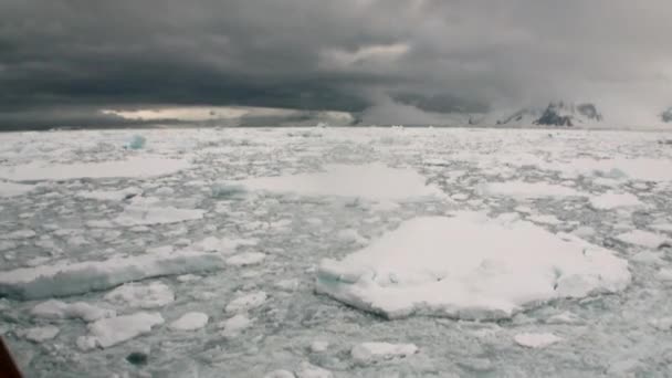 Mouvement des glaces et littoral enneigé dans l'océan Antarctique .