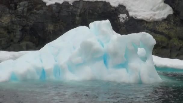 Ijs van beweging en sneeuw kustlijn in de oceaan van Antarctica. — Stockvideo