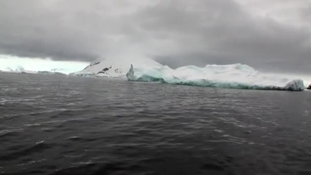 Ijs van beweging en sneeuw kustlijn in de oceaan van Antarctica. — Stockvideo