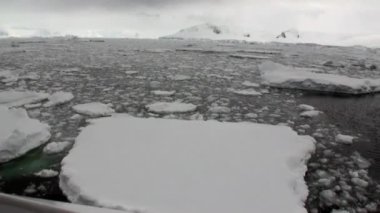 Antarktika'nın okyanusta gemi hareket ve kar kıyı şeridi görünümünden buz.