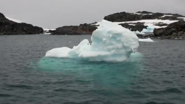 Hnutí a sníh pobřeží v oceánu Antarktidy. — Stock video