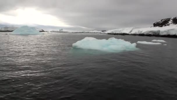 Movimiento de hielo y costa de nieve en el océano de la Antártida . — Vídeos de Stock