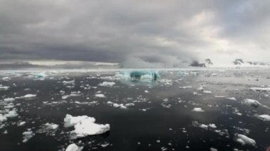 Antarktika'nın okyanusta gemisinden buz hareketi ile kar buzdağı ve buzul görüntülemek.