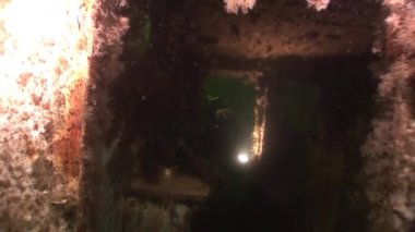 Scuba diver paslı enkaz batık üzerinde beach beyaz deniz Rusya'nın yakınındaki.