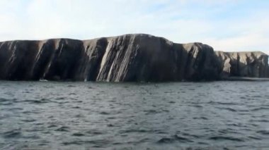 Taş kayaların arasında New Earth Vaigach adasında Arktik Okyanusu su yüzeyi.