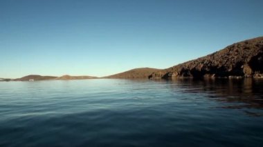 Yeni Dünya Vaigach adasında Arktik Okyanusu Sahili ve su yüzeyine.