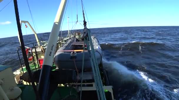 Nave de expedición en el océano en la Nueva Tierra Vaigach . — Vídeos de Stock