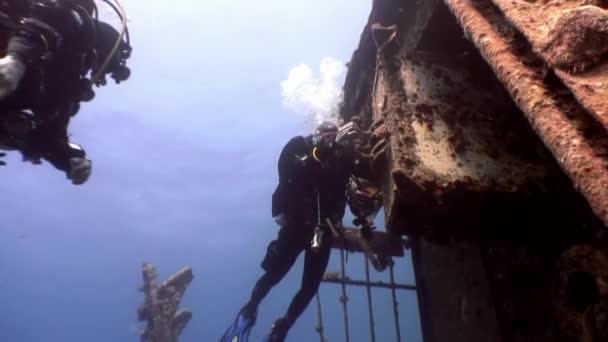 Nurków, pływanie zbadania wraku Salem Express, głęboko pod wodą. — Wideo stockowe