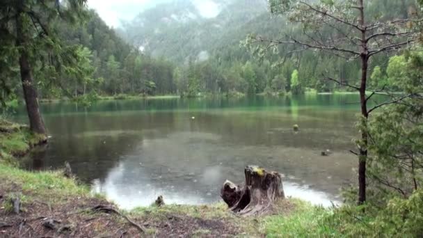 Deszcz na Fernsteinsee zielone jezioro Fernpass w Nassereith, Austria. — Wideo stockowe