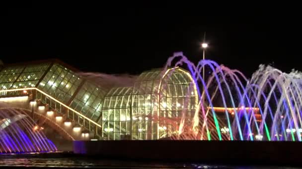 Moscou la nuit sur fond de fontaine lumineuse . — Video