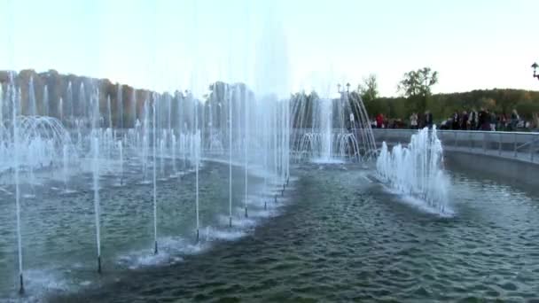 People in park near fountains in summer in Moscow. — Stock Video