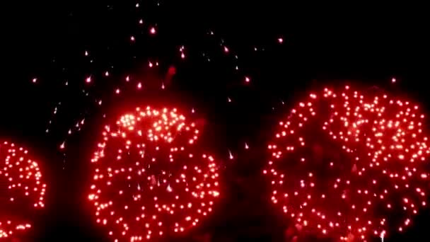 Feuerwerk leuchtend rot in der Nacht auf schwarzem Hintergrund. — Stockvideo