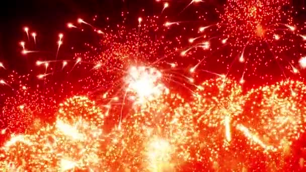 Spettacolo di fuochi d'artificio lampeggiante colorato di notte su sfondo nero . — Video Stock
