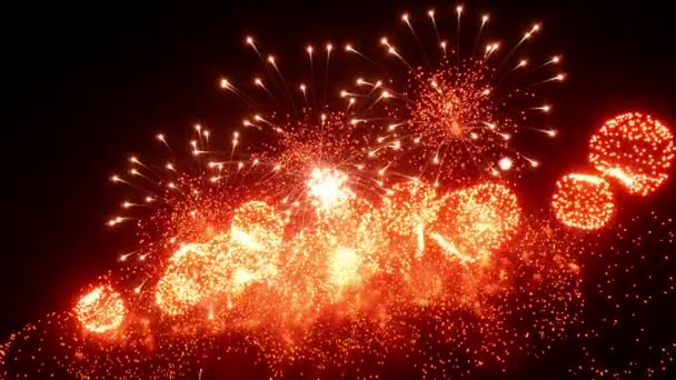 Affichage du feu d'artifice la nuit sur fond noir . — Video